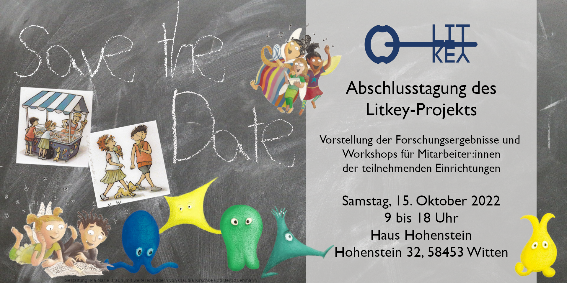 Einladung Abschlusstagung mit Bildern der Figuren aus den Projekten